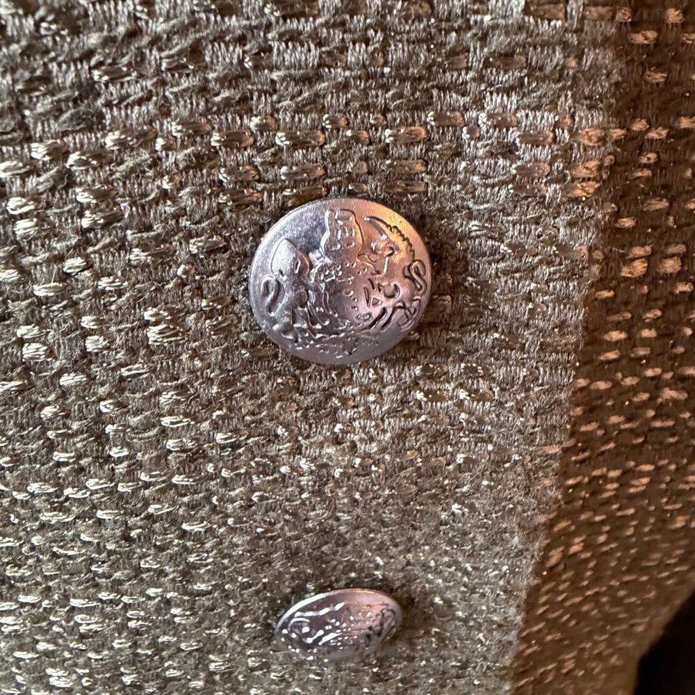 Coldwater Creek Blazer Women 10 Olive Green Tweed Peplum Crest Button Jacket - Picture 6 of 13